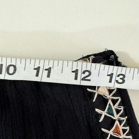 Free People Pants 2 Santoshi Black Wide Leg Embroidered Boho Hippie Gauzy Crinkl - Picture 12 of 15